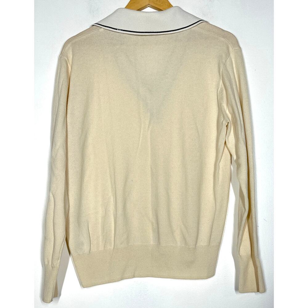 Sandro Alizia Polo Sweater Knit Wool Blend  Collared Top Off White 1 Small - Picture 5 of 11
